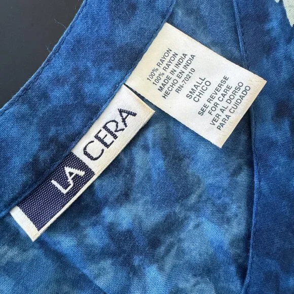 La Cera Blue Floral Rayon Sleeveless Dress Size S Boho Summer Midi - Picture 4 of 8